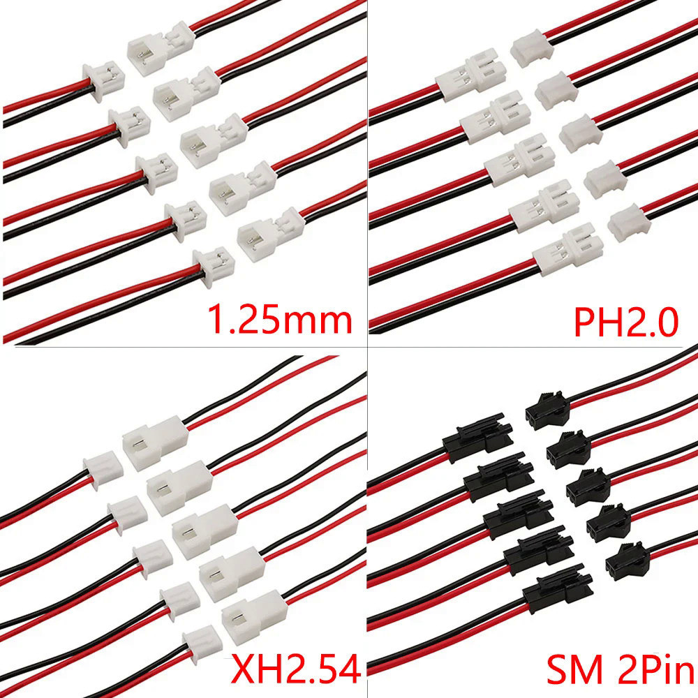 ปลั๊กเชื่อมต่อ JST 1.25 PH 2.0 XH 2.54 SM 2P ตัวเมีย พร้อมสายเคเบิล Micro JST 2 Pin 2 5 10 คู่