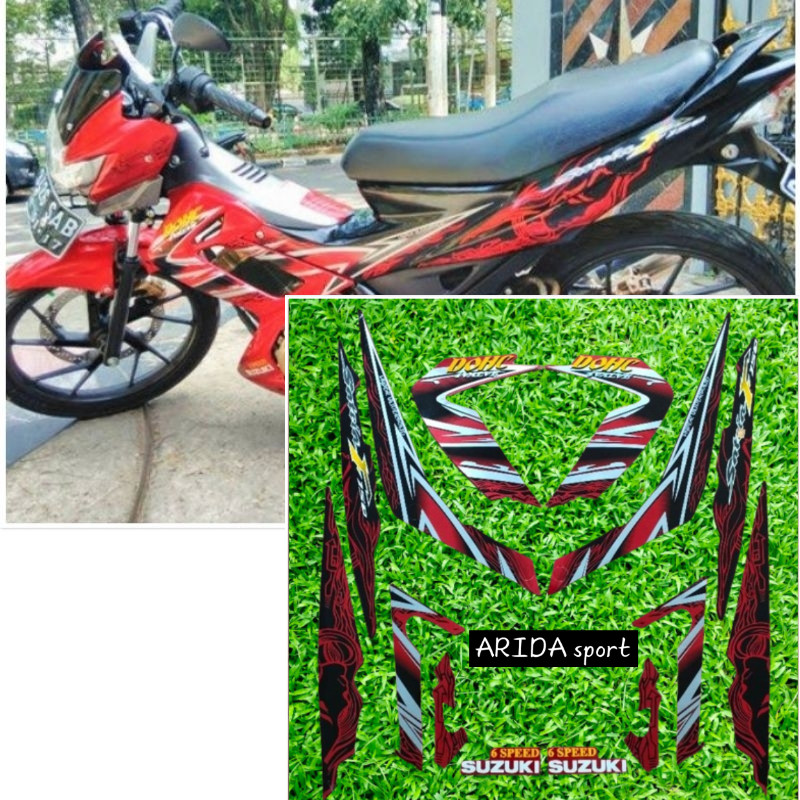 MERAH Striping สติ๊กเกอร์ Suzuki Satria F150 fu f 150 fu red black 2011 motif ดั้งเดิม