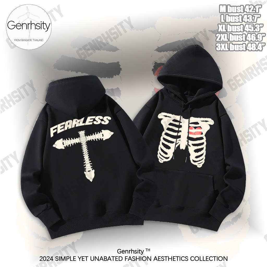 เสื้อฮู้ด โครงกระดูก1mill ฮู้ด Hoodie Y2k Cotton Casual Black White Tops Graphic เสื้อฮูด M-3xl