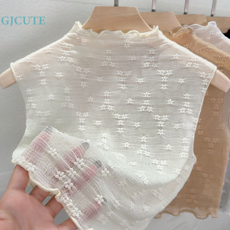Gjcute เสื้อกล้าม แขนกุด คอเต่า ลูกไม้ ดอกไม้ สไตล์เกาหลี ฤดูร้อน สําหรับผู้หญิง WTD