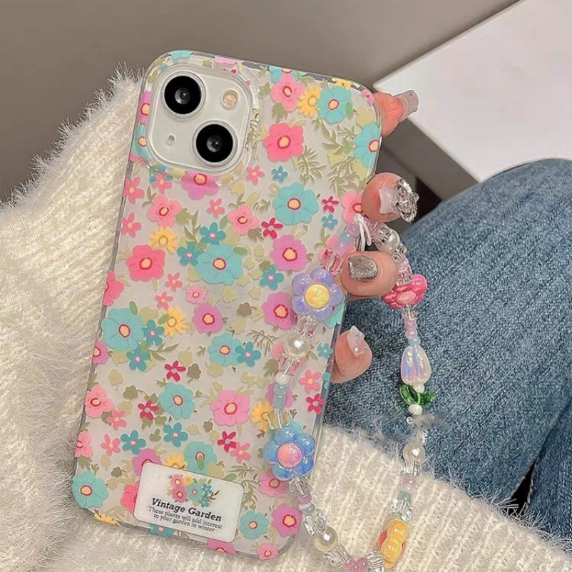 เคสโทรศัพท์มือถือ แบบนิ่ม ลายดอกไม้ พร้อมสายคล้อง สําหรับ iPhone 15 14 13 12 11 Pro Max X Xr Xs Max 7 8 Plus SE2020