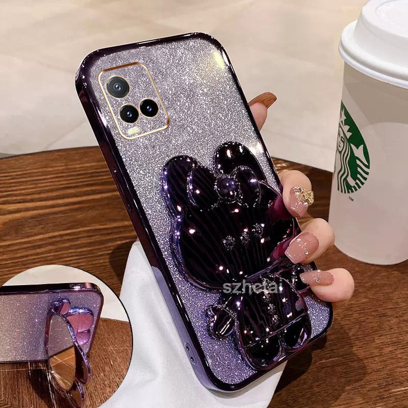 เคส vivo y21 y21s y33s y21a y21t กลิตเตอร์ วิบวับ ชุบไฟฟ้า ขอบตรง แมวน่ารัก ขาตั้ง เคสโทรศัพท์ เลนส์เต็มรูปแบบ เคสนิ่ม vivo y21 y21s y33s y21a y21t