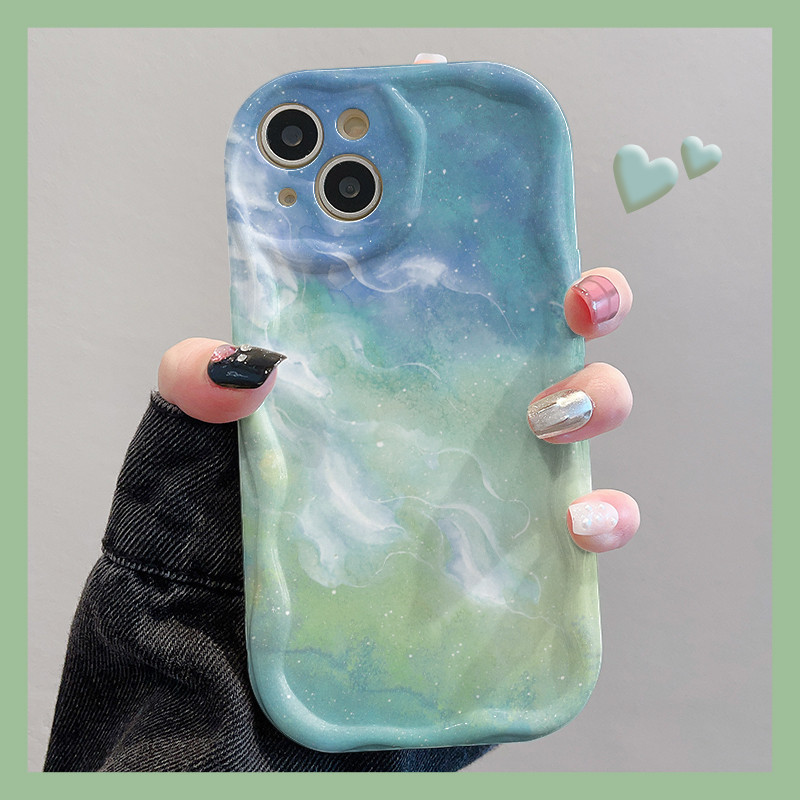 เคสไอโฟน FOR IPHONE 11 14 PRO iPhone 11 13 12Pro MAX X XS XR XSMAX 6 7 8 Plus รอยเปื้อนสีน้ำเงินเขียว เคส Phone Case