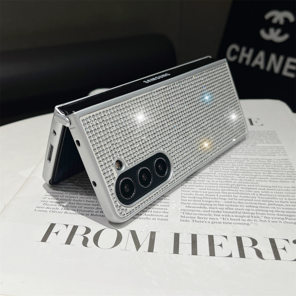 SAMSUNG หรูหราการออกแบบเฉพาะกระบวนการระยิบระยับพับกลับเคสโทรศัพท์สําหรับsamsung Galaxy Zพับ 3 4 5 6 ชุบไฟฟ้าTPUกันกระแทกปลอกสําหรับZ Fold6 การออกแบบที่ไม่ซ้ํากันฝาครอบป้องกัน