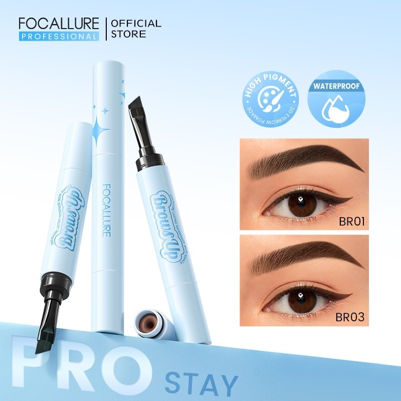 FOCALLURE Pro-stay No Smudge 3D Eyebrow Pomade 2-In-1 Transfer-proof กันน้ํา Sweat-proof Smooth Creamy Eyebrow Cream
