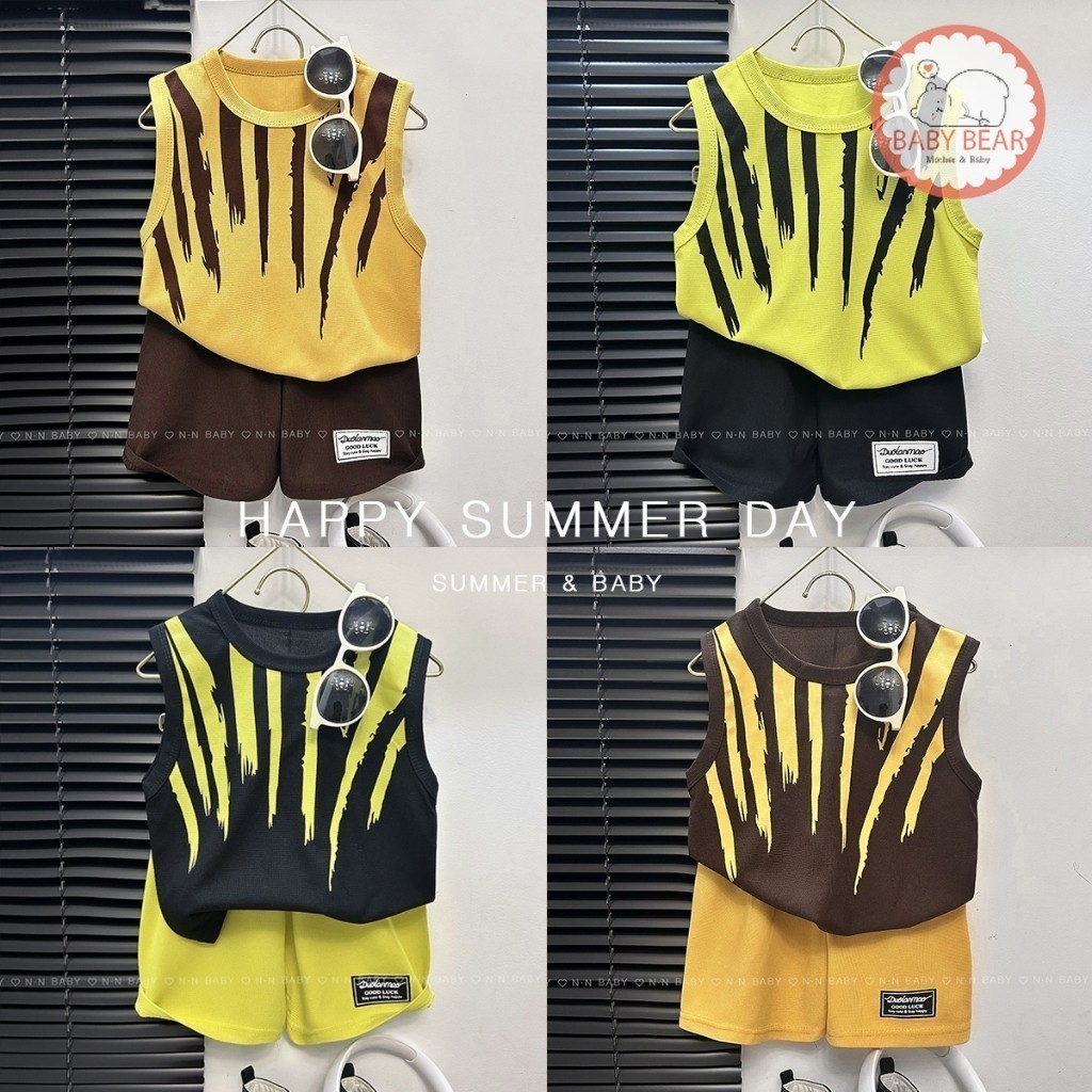 ชุดเสื้อกร้าม+กางเกงขาสั้น เสื้อผ้าเด็ก set 2 ชิ้น ชุดเด็กผู็ชาย แฟชั่นเด็กฤดูร้อน