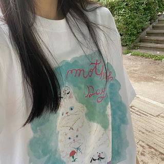 (จัดส่งตลอด 24 ชั่วโมง）Angle Official เสื้อยืดผู้หญิงฤดูร้อน ลุคหวานน่ารัก ทรงโอเวอร์ไซส์ สไตล์เกาหลี เข้ากับทุกชุด T109