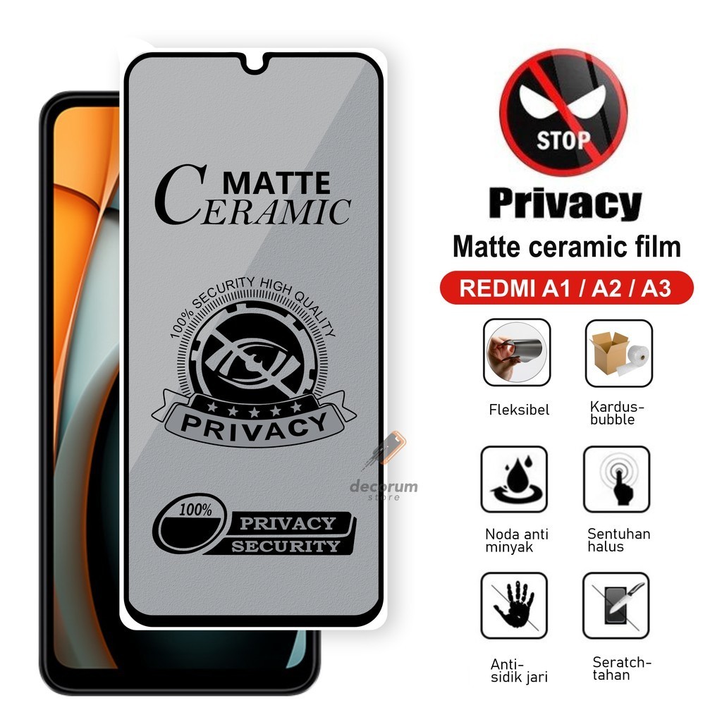 LAYAR กระจกนิรภัย XIAOMI REDMI A1 A2 A3 Full Anti-Spy Matte Ceramic Screen