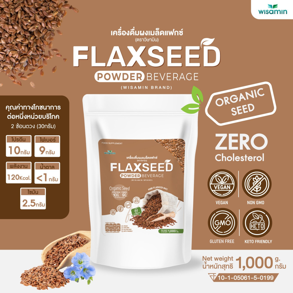FLAXSEED POWDER เครื่องดื่มผงโปรตีนจากเมล็ดแฟกซ์ (ตราวิษามิน) ปลอด GMO ปลอดกลูเตน ออแกรนิก จำนวน 1 ถุง ปริมาณ 1,000 กรัม - รูปที่ 2