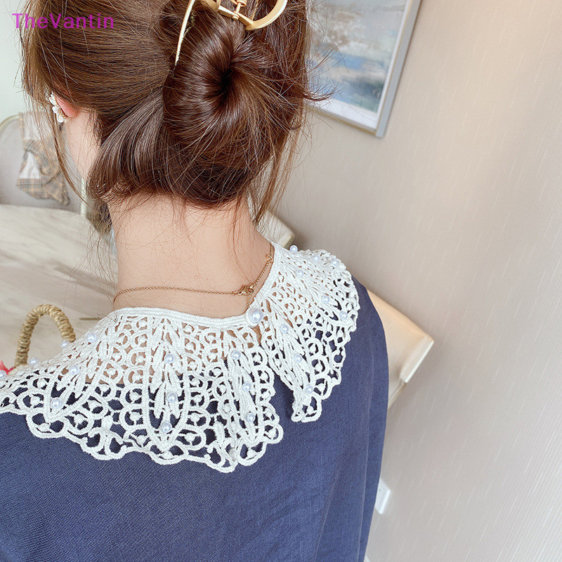 Thevantin ผู้หญิง หวาน เสื้อเชิ้ต ที่ถอดออกได้ ตุ๊กตาปลอม ปกกลวงออก ลูกไม้ ดอกไม้ แต่งระบาย คอปกปลอม ผู้หญิง ผ้าคลุมไหล่ สินค้าที่ดี