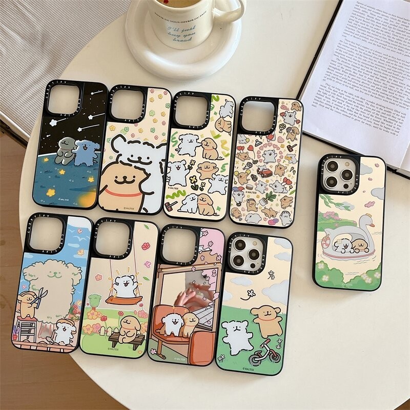 Casetifg เคสป้องกันโทรศัพท์มือถือกระจก กันกระแทก ลายสุนัขมอลต์น่ารัก คุณภาพสูง พร้อมกล่อง สําหรับ iPhone 15 11 12 13 14 Pro Max