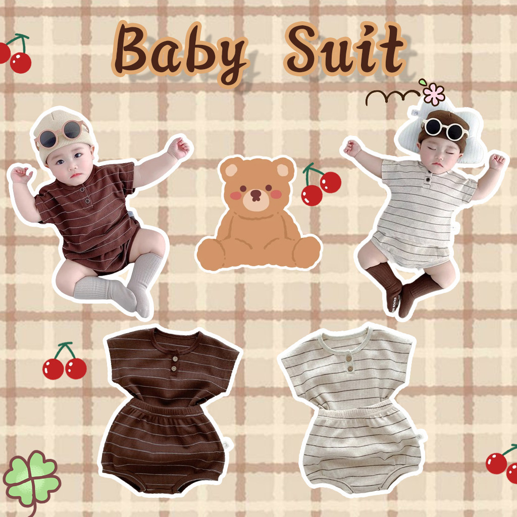 ชุดเสื้อยืด แขนสั้น ลายทาง และกางเกงขาสั้น ลําลอง สไตล์ตะวันตก แฟชั่นฤดูร้อน สําหรับเด็กทารกผู้ชาย สองชิ้น