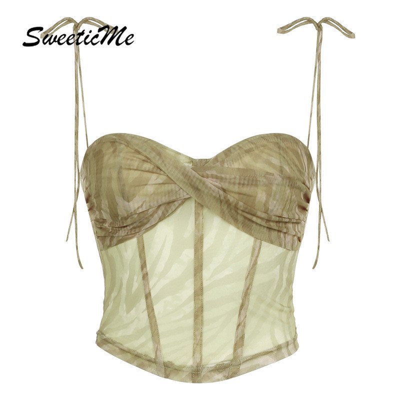 Sweeticme ใหม่ เสื้อกล้าม ผ้าตาข่าย เซ็กซี่ เข้ารูป ทรงพิเศษ แฟชั่นสําหรับสตรี 2024