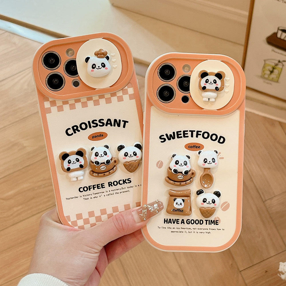 เคสโทรศัพท์มือถือแบบนิ่ม TPU กันกระแทก ลายการ์ตูนหมี 3D พร้อมสไลด์ป้องกันกล้อง สไตล์เกาหลี สําหรับ IPhone 15 14 13 12 Pro Max 12 11