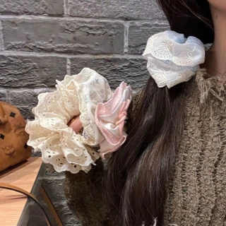 เกาหลีใต้ ใหม่ ลูกไม้ ตรวจสอบ scrunchie ซาลาเปา ผม เชือก บัลเล่ต์ สไตล์ เครื่องประดับผม