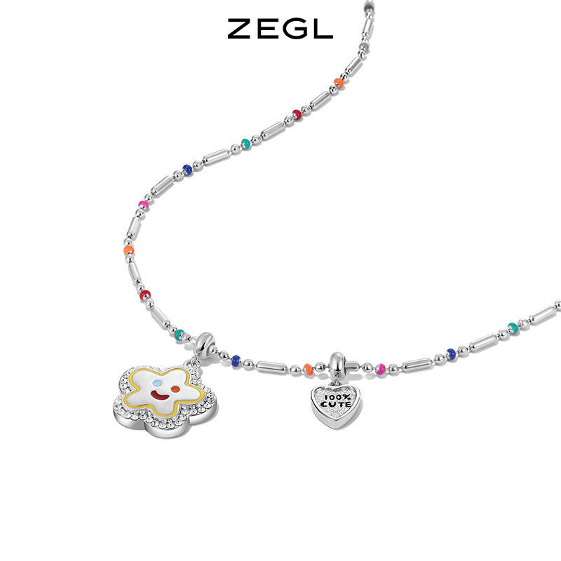 Zegl สร้อยคอโซ่ ประดับลูกปัด ลายดอกไม้ หน้ายิ้ม หลากสี หรูหรา แฟชั่นฤดูร้อน สําหรับผู้หญิง