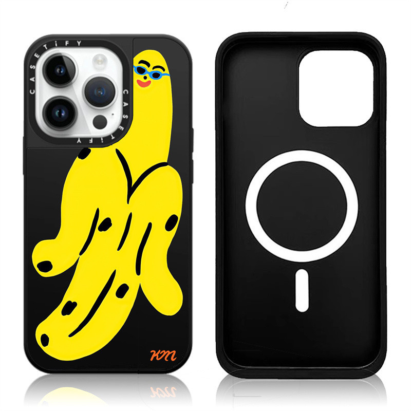 Casetify X Cool Banana by Kristina Micotti เคสโทรศัพท์มือถือแบบแข็ง ผิวด้าน แม่เหล็ก กระจกสีเงิน และสีดําด้าน พร้อมกล่อง ลายโลโก้แกะสลัก สําหรับ IPhone 15 14 13 12 Pro Max Plus