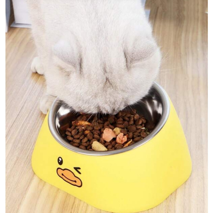 YTL ชามใส่อาหารสัตว์เลี้ยง ชามอาหารแมว สแตนเลสถอดล้างได้ ทรงเอียง 15 องศา 200ML