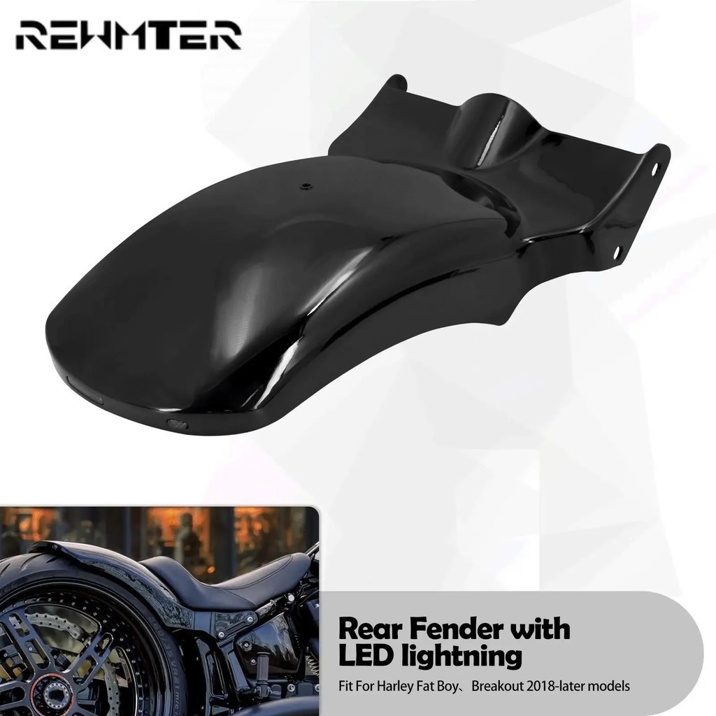 RW Motorcycle Rear Fender Mudguard Cover With LED Turn Signal Brake Light For Harley Softail Breakou