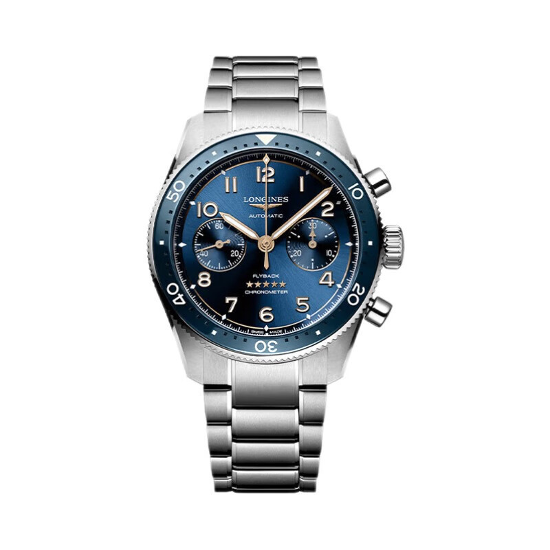 Longines LONGINES LONGINES Swiss Watch Pioneer Series Fly Back Timer นาฬิกาข้อมือ สําหรับผู้ชาย38214532 สายนาฬิกาข้อมือ สแตนเลส ลายดวงอาทิตย์ สีฟ้า ขนาด 42 มม.