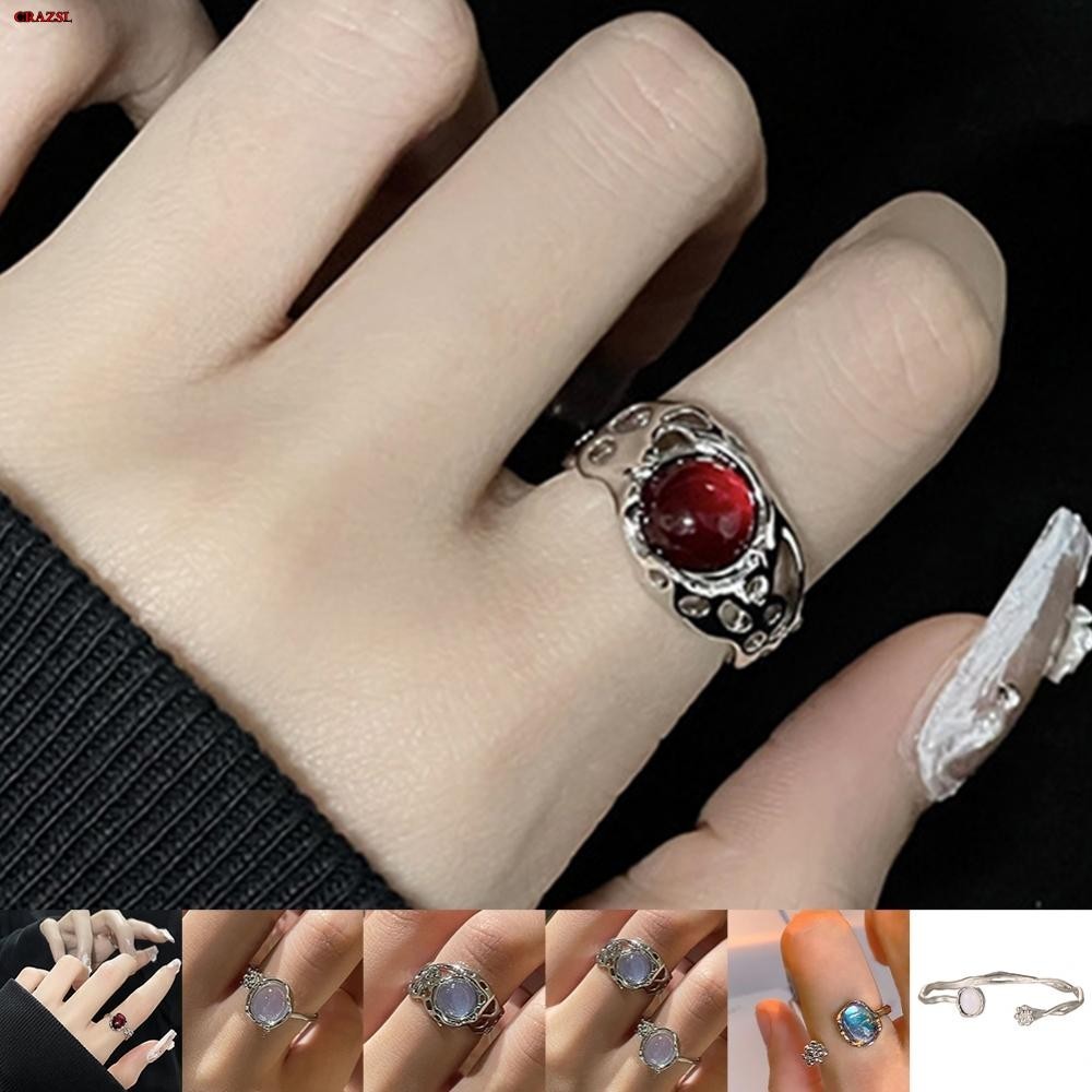 Ins Red Agate Niche Design Cold Style High-End Simple Flower Bud Gemstone RingIn Stock