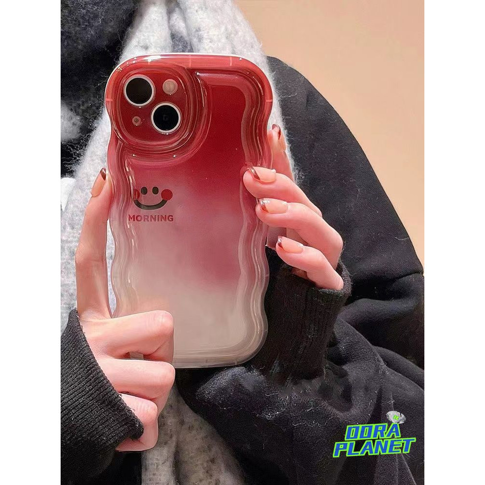 เคสโทรศัพท์มือถือ ซิลิโคนใส กันกระแทก ป้องกันกล้อง ลายหน้ายิ้ม สีแดง สําหรับ IPhone 15 14 13promax 12 11 XS XR 7 8