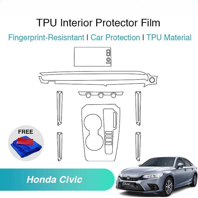 Honda Civic FE 11th Gen Car Transparent TPU ฟิล์มกันรอยภายใน ฟิล์มกันรอยกันรอยขีดข่วน