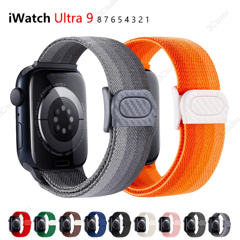 สายนาฬิกาข้อมือไนล่อน คาร์บอน แบบยืดหยุ่น สําหรับ Apple watch 45/40/44/41 มม. 49 มม. 38 มม. iWatch series 9 8 7 6 5 4 3 2 1 se Ultra 2