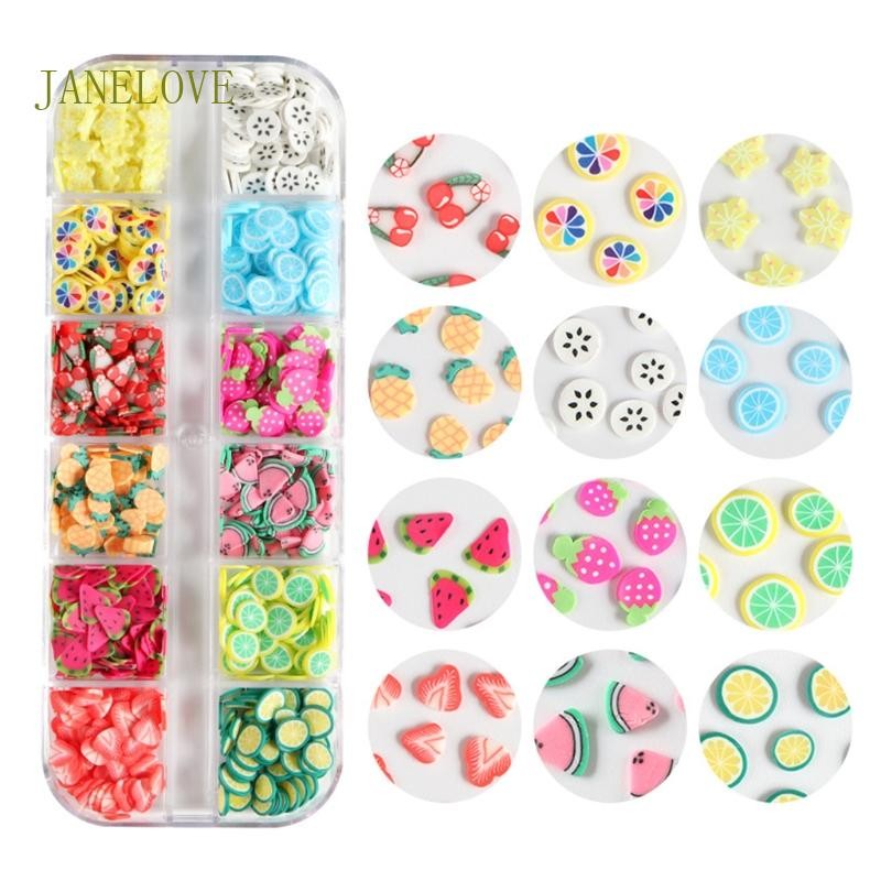 Jlove 12Grids Slime 3D Polymer Slices UV Epoxy Resin Mold Filler ผลไม้ Soft Clay ลูกปัด