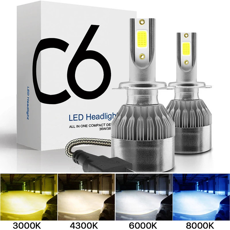 Q7 HB3 LED H11 H4 hi/lo H1 2x C6 HB4 HB5 hir2 HB1 9005 9006ไฟหน้ารถหลอดไฟ cob ไฟรถ
