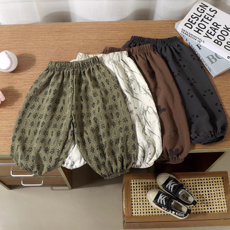 กางเกงกันยุงเด็กลายดอกไม้ ผ้าไหมน้ำแข็งระบายอากาศดี แบบขอบรัดข้อเท้า ส่วนสูง 80-120 ซม.