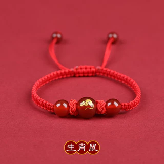 อาเกตสีแดงราศีสร้อยข้อมือสตริงสีแดงสร้อยข้อมือปี เบนมิง สร้อยข้อราศีเงินปลอดภัยโอนลูกปัดมือ