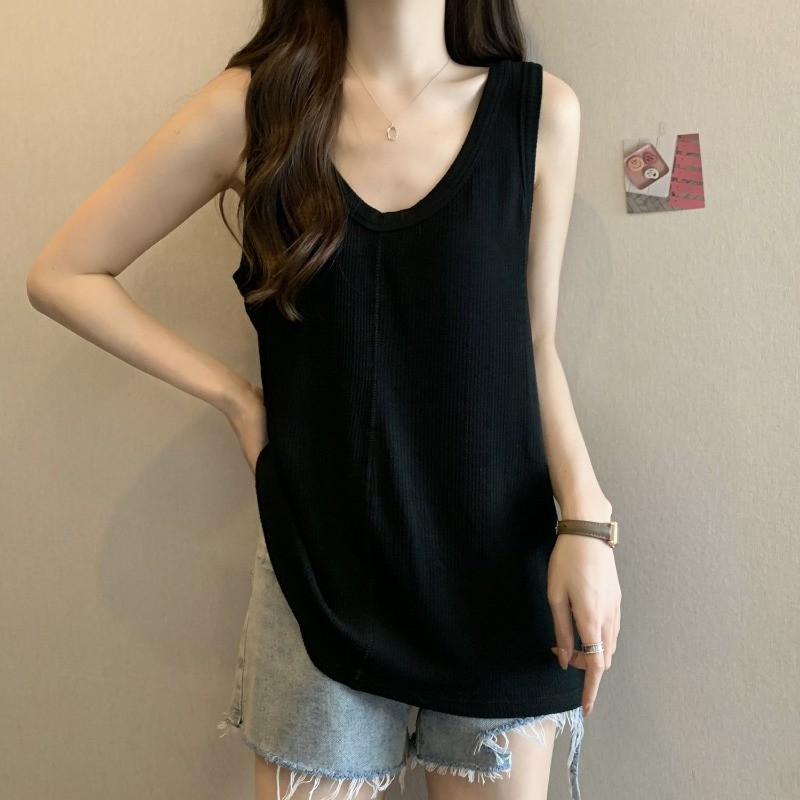 ส่งไวจากไทยLucy Shopพลัสขนาดแฟชั่นใหม่เทรนด์เสื้อสีทึบแสดงผอมพิมพ์เสื้อยืดแขนกุด(ส่ง 24 ชั่วโมง)