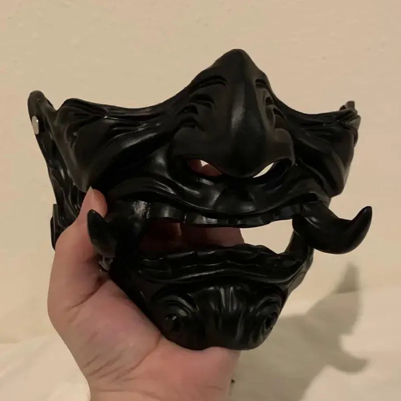 Prajna Ninja Mask Cosplay Japanese Oni Samurai Demon Kabuki Hannya Half Face Resin Mask Halloween Ca