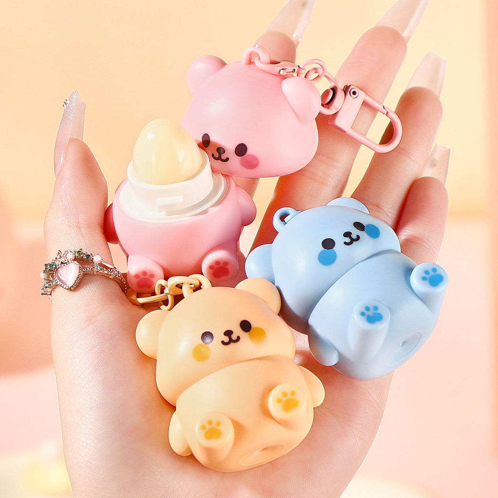 Fruit Bear Lip Balm Moisturizing พวงกุญแจ Warming Lip Gloss Brighten Exfoliating Moisturize Dead Skin Repair Lips Care แต่งหน้า