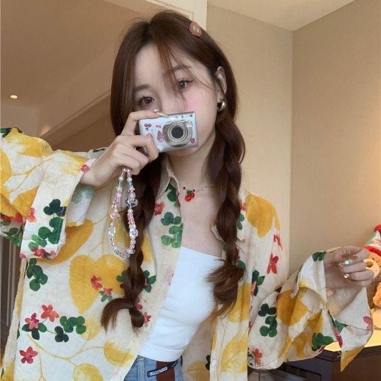 Cuites เสื้อแขนสั้นผู้หญิง เสื้อลายดอกไม้ เสื้อฮาวายผู้หญิง W378
