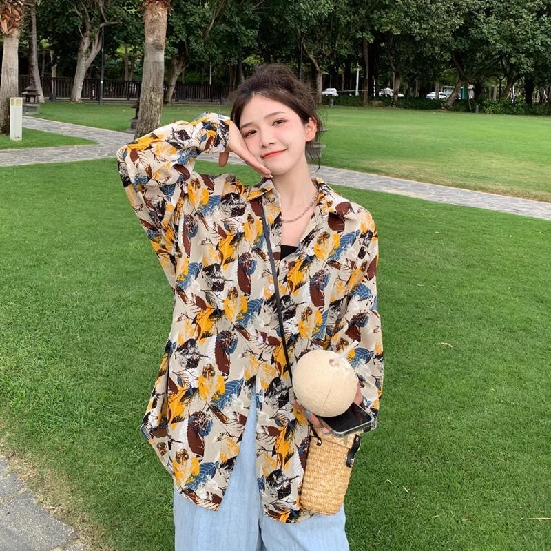 ohho เสื้อฮาวาย W313 แขนสั้น ทรงหลวม ลายดอกไม้ thumbnail 9