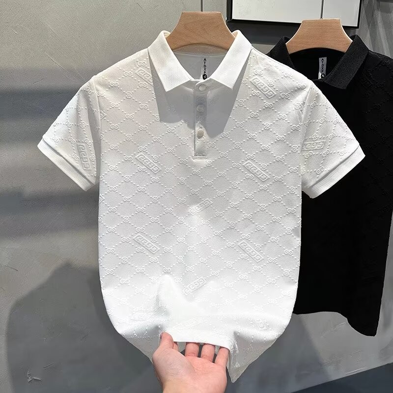 ผ้าแจ็คการ์ด เสื้อโปโลลําลองสบายและระบายอากาศวัยรุ่นปกเสื้อยืดแขนสั้น ราคา ถูกที่สุด ดีลบีเคเค แกลเลอรีภาพที่ 2