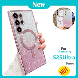 Glitter โปร่งใสแม่เหล็กนุ่มสําหรับ Samsung Galaxy S24 S25 Ultra S23 S22 S21 Plus FE A55 กันกระแทกป้องกันปลอกฝาครอบ