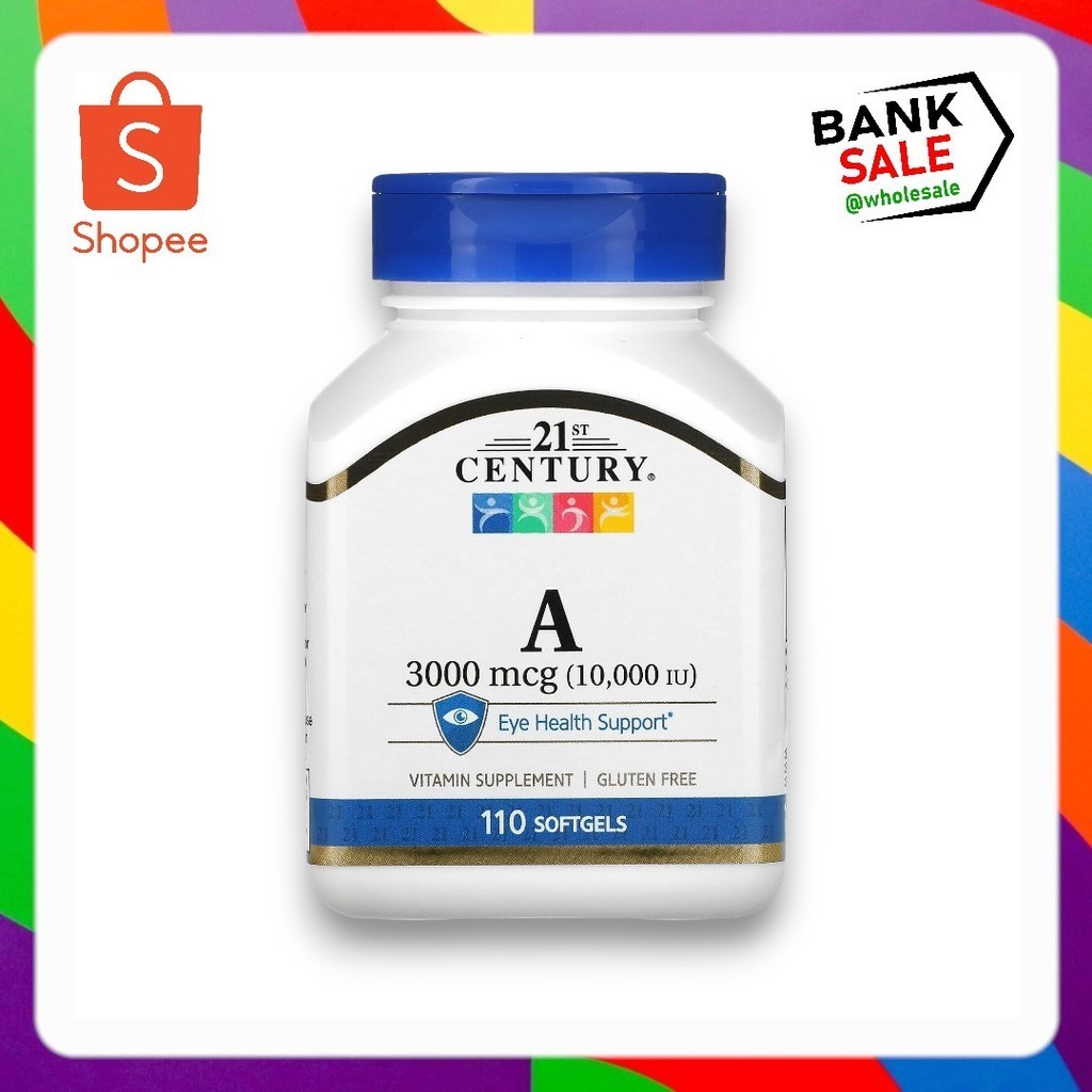 หมดอายุ 10/2026 พร้อมส่ง 21st Century, Vitamin A, 3,000 mcg (10,000 IU), 110 Softgels