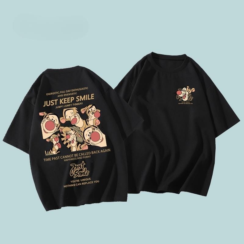 Lucifer （จัดส่งตลอด 24 ชั่วโมง） เกาหลี oversize คอกลม เสื้อยืด CMDXY0048 ผ่อน ผ้าคอตตอน ลายสกรีน ฤดูร้อน สบาย