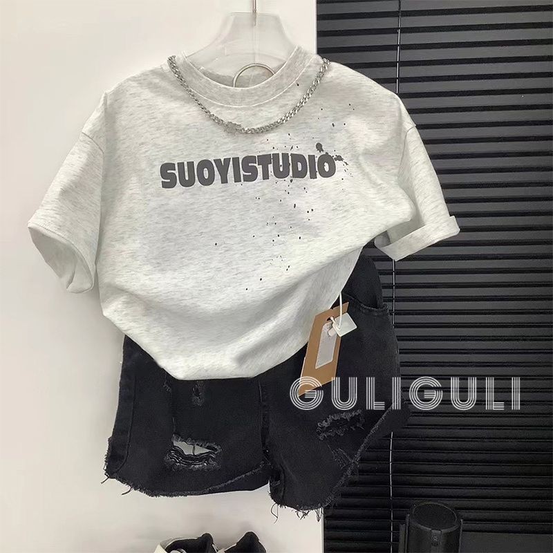 เสื้อยืดแขนสั้น ผ้าฝ้ายแท้ พิมพ์ลายตัวอักษร ทรงหลวม ขนาดเล็ก กลาง อินเทรนด์ใหม่ เหมาะกับฤดูร้อน สําหรับเด็กผู้ชาย