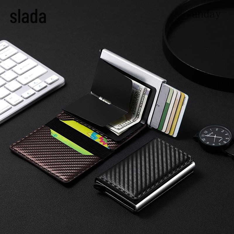 Rfid Mens Anti-theft Card Holder Automatic Pop-up Type Large Capacity Multi-Card Slot กล่องบัตรเครดิตอลูมิเนียมอัลลอยด์