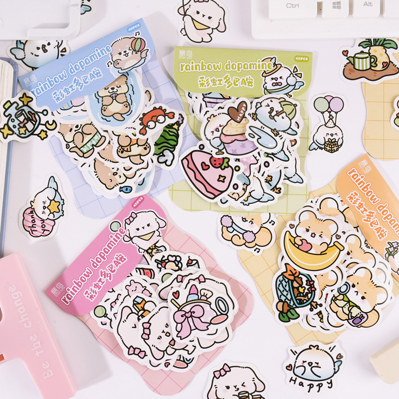สติกเกอร์ ลายการ์ตูนสัตว์น่ารัก มีกาวในตัว สําหรับตกแต่ง DIY (45 แผ่น ต่อแพ็ค)