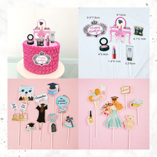 ป้ายปักเค้กวันเกิด ผู้หญิง ชุดเครื่องสำอางค์ ชุดจบการศึกษา 🇹…