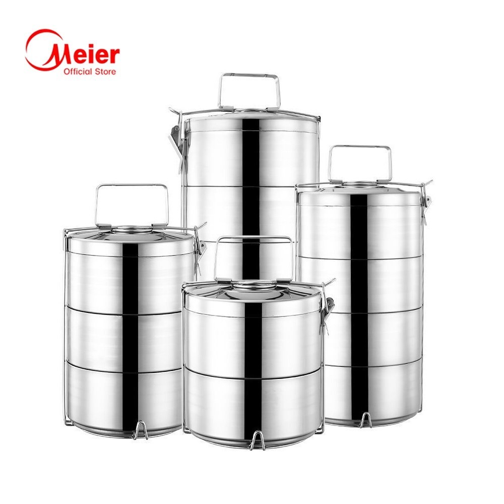 Meier ปิ่นโต 3/5ชั้น ปิ่นโตสแตนเลส มีที่จับ ใส่อาหาร เก็บความร้อน Stainless Food Container BaanE