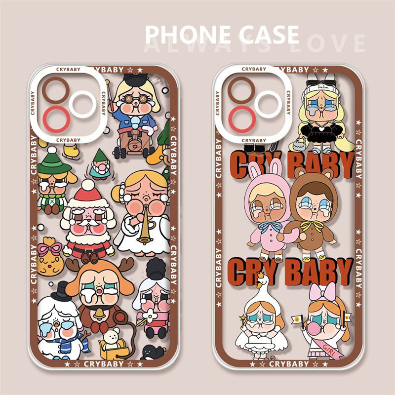 เคสโทรศัพท์มือถือ TPU นิ่ม กันตก ลายการ์ตูนแบรนด์ POP MART Crybaby สําหรับ iPhone 11 12 13 14 15 Pro Max Plus Mini 6 6S 7 8 Plus XR XS Max X SE 2020
