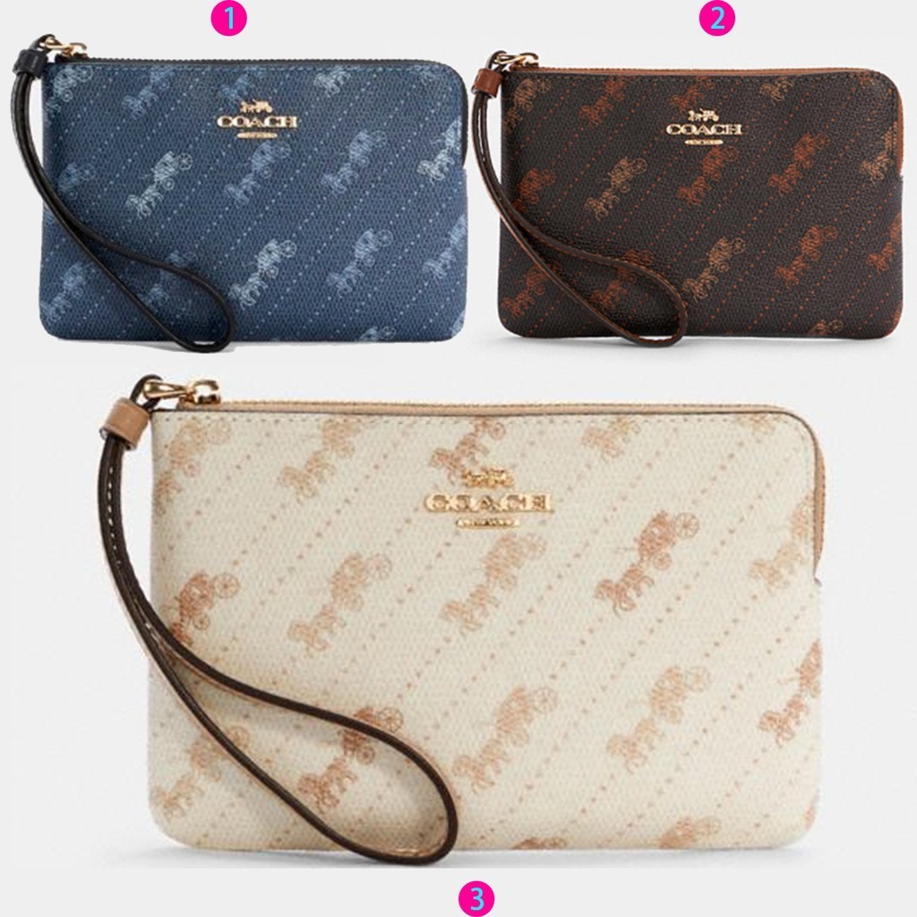 Corner Zip Wristlet With Horse And Carriage C4466 ผู้หญิง ซิปเดียว กระเป๋าสตางค์ Coac h กระเป๋าสตางค