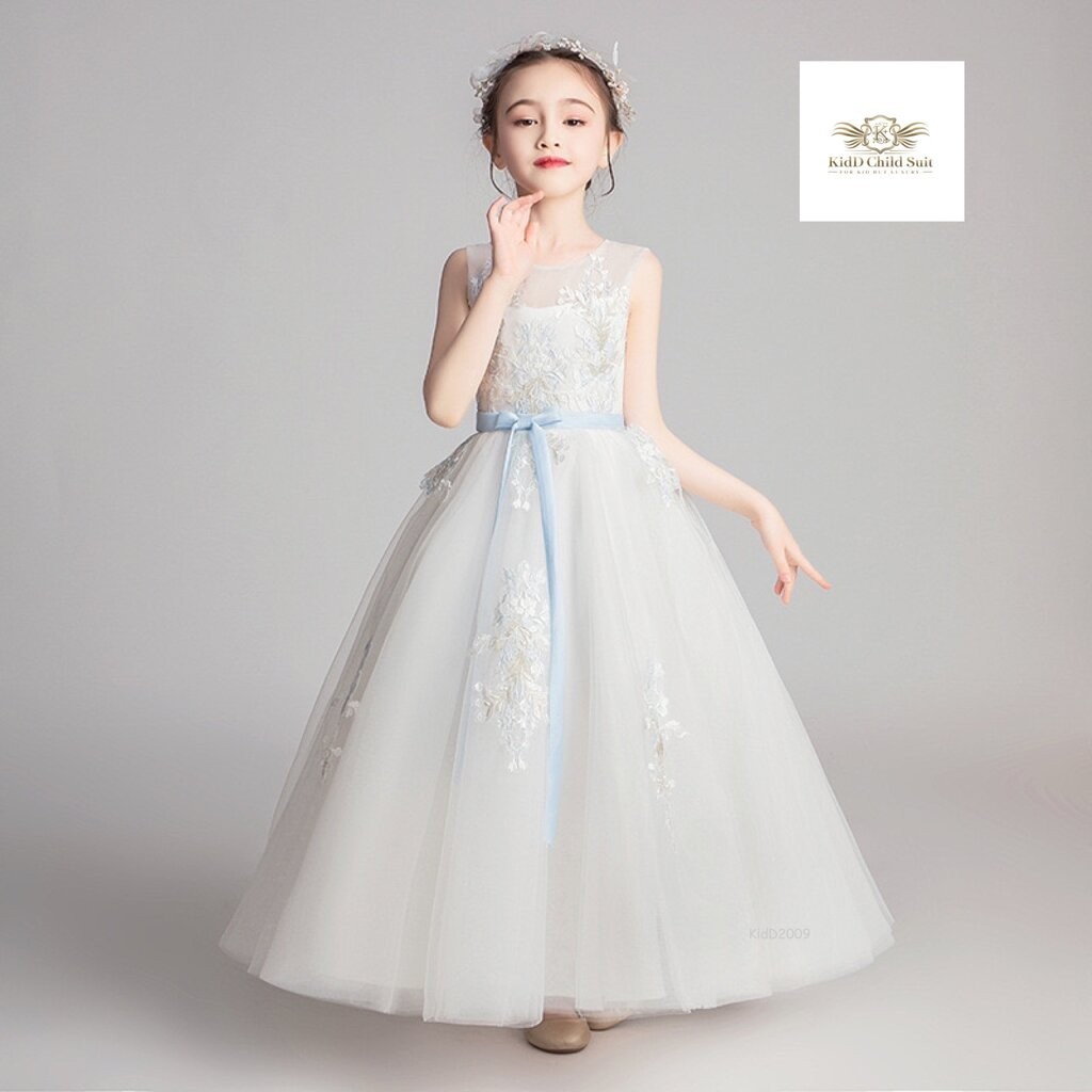 Dress Girl เซท 2 ชิ้น ชุดกระโปรงยาว+ที่คาดผมคละแบบ ชุดไปงานสีขาวฟ้า เดรสเด็กหญิง ใส่แสดงเปียโน แข่งไวโอลิน ไปงานแต่ง ...