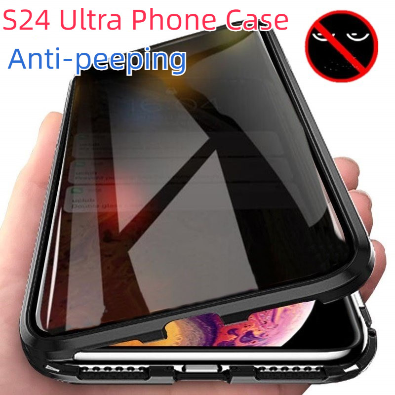 SAMSUNG สําหรับSamsung Galaxy S26 S25 Edge/S26 S25 S24 Ultra/S26 S25 S24 Plus/ S25 S24 S23 FE/ S23Plus S23 Ultra Anti Peepingความเป็นส่วนตัวกรณีแก้วโลหะแม่เหล็ก360 Full Cover